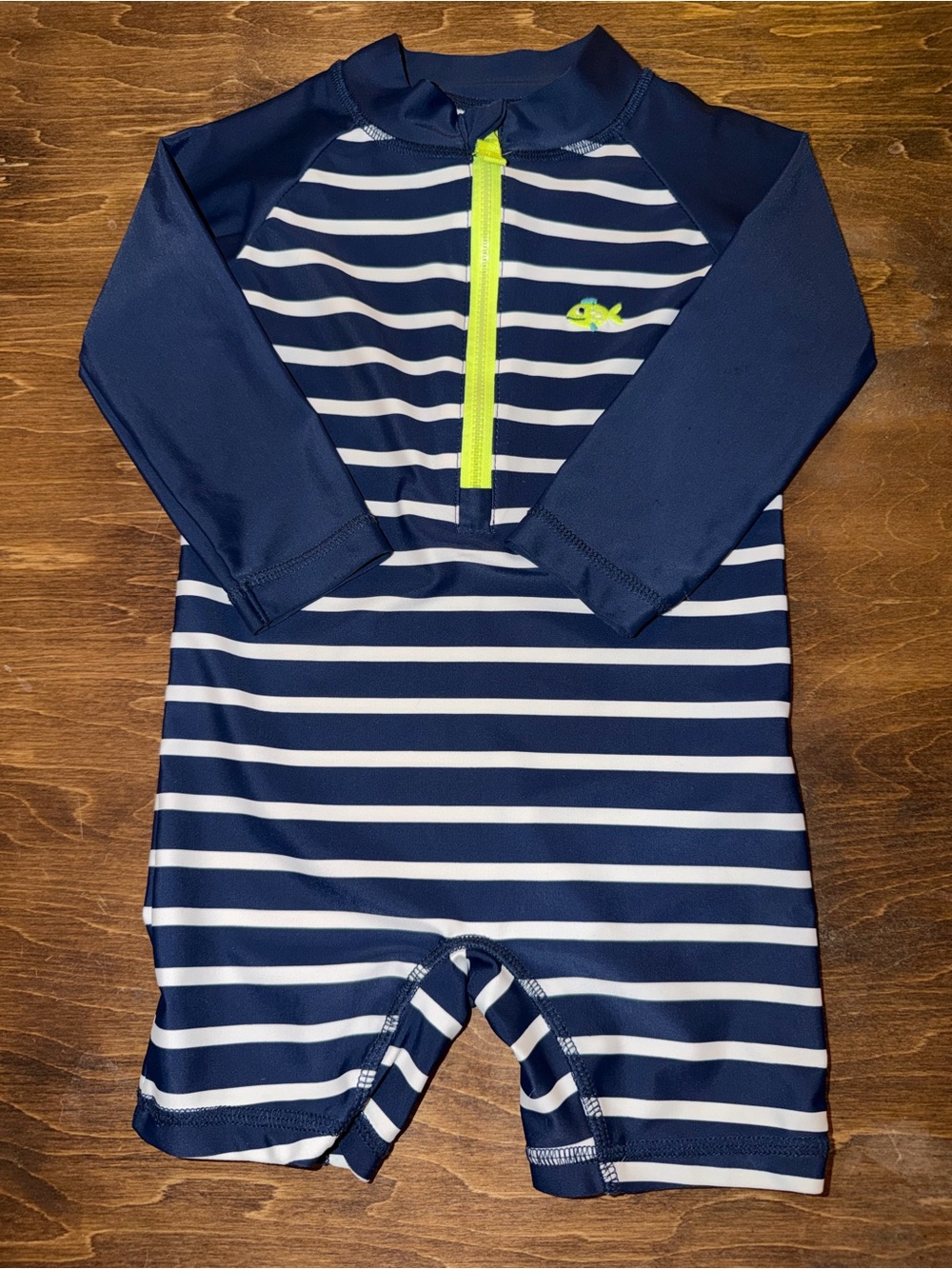 Carter's Navy & White Stripe Long-Sleeve Rashguard with Lime Zipper